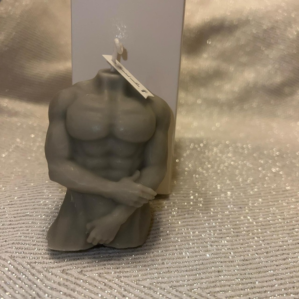 Gray Sculpted Male Torso Candle